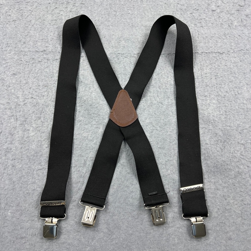 Carhartt Suspenders Men's Black/Brown Leather Adjustable 2" Utility Work Stretch